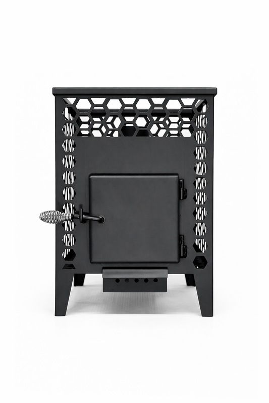 Front view of Nippa T-Series tent sauna stove